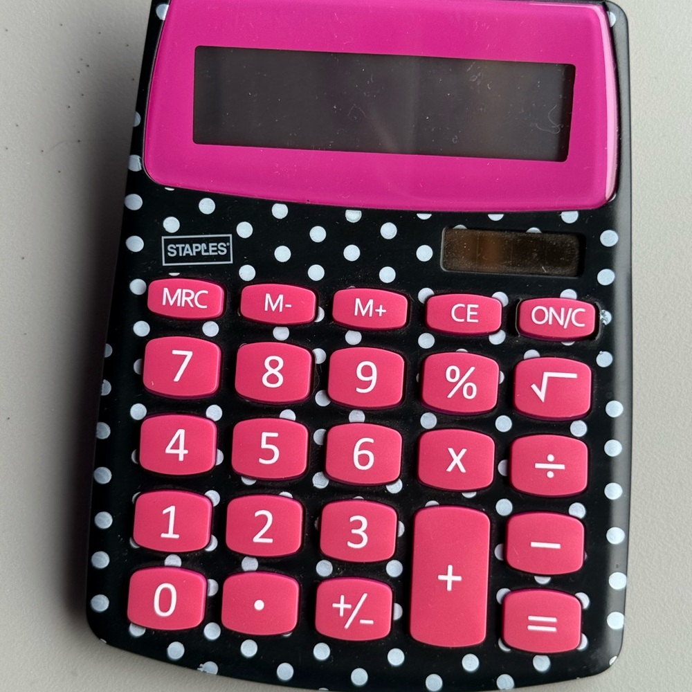 Staples Pink and Black Polka Dot Calculator